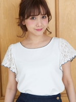 袖レーススカラッププルオーバー/ラベンダー