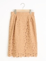総レースタイトスカート/キャメル