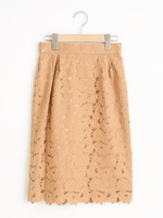 総レースタイトスカート/キャメル