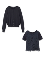 [S]カーディガン+レースフラワートップス/ベビーピンク(071)