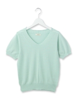 コットン混Vネックボーダーニット/ライトグリーン(021)