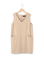 ダブルフェイスサテンV字ワンピース/ライトベージュ(051)