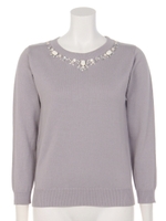 ビジューニットトップス/サックス