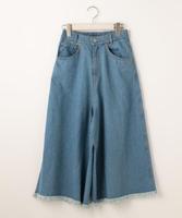 フリンジ付きデニムガウチョパンツ