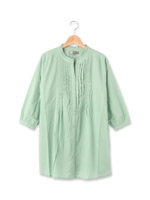 フロントフリル七分袖シャツ/オレンジ(067)