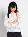 袖リボンウィンドウペンチェックBL　3/サックスーシロ