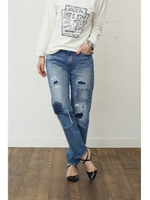 【AZUL by moussy】パッチワーク風リメイクボーイズデニム(L68)/Stone Wash