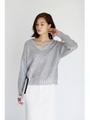 【AZUL by moussy】箔プリントVネック長袖プルオーバー/L/GRY