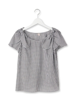 ギンガムチェック肩リボンブラウス/ワインレッド(063)