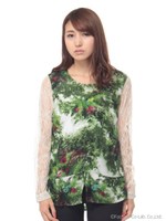 スプリングカモフラージュプリントブラウス/グリーン