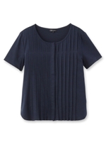 ピンタックシフォン切り替えトップス/ネイビー(093)