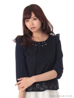 フラワーレースエアリーフリルブラウス 3/コン