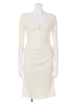 春リブニットハートネックミディ丈ワンピ/ホワイト