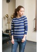【AZUL by moussy】ファイン綿タッチACクルーネック長袖プルオーバー/柄NVY