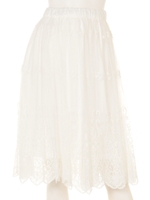 【Agneau7】刺繍チュールレースマキシスカート/ホワイト