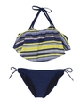 【LIFE】マルチカラーボーダー×無地ビキニ/グリーン