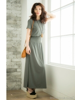 ウェストギャザーワンピドレス/Black