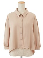 スカラップヘムブラウス/ピンクベージュ