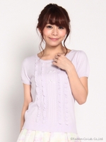 ビジューリボンフリル半袖トップス　1/チェリーピンク