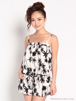 ヤシ柄ロンパース/クロ