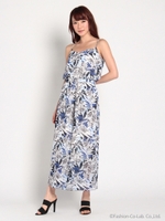 ライトプリントフレアオールインワン/グリーン