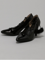 エナメルレースアップパンプス/ブラック