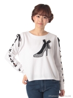 ハイヒールモチーフ袖レースアッププルオーバー/White