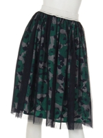 花柄プリントチュールスカート/グリーン