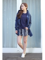 【AZUL by moussy】デニム裏毛フーディ長袖トッパー/NVY