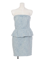 ジャカードデニムペプラムベアOP/L/BLU