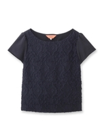 フラワーレースミックスブラウス/ネイビー(093)