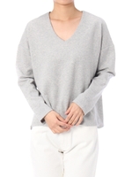 【AZUL ENCANTO】ダブルフェイスワイドVネック長袖プルオーバー/NVY