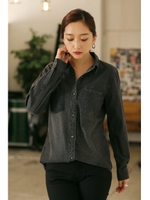 【AZUL by moussy】デニムトロンプルイユ長袖シャツ/GRY