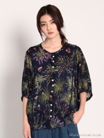 フラワーパークプリントドルマンブラウス/ネイビー