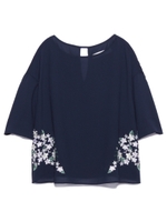 フラワー刺繍トップス/NVY