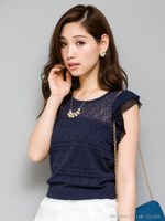 ショルダーフリルサマーニット/オレンジ