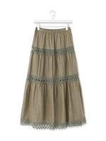 バテン風レース使い2WAYロングスカート/グリーン系(027)