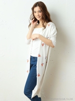 フラワー刺繍ロングカーディガン/オレンジ