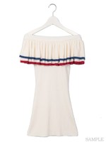 ラインオフショルニットワンピ/ホワイト