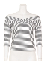 リップルボーダーオフショルTOPS/Whmix