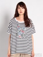 ローズクロスステッチモチーフビックTシャツ/ホワイト