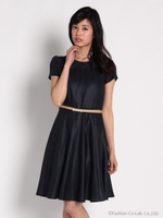 肩レース花ベルトワンピース/サックス