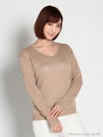 リネンタッチVネックニット/カーキ