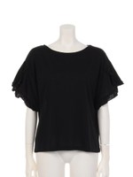 袖フリルTシャツ/ブラック