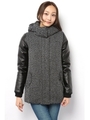 【AZUL by moussy】MIXツイード×合皮スタンドフーディBt/柄BLK