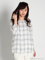 ストライプギンガム袖リボンBL 3/シローコン