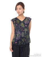 フラワーパークプリントノースリーブブラウス/ネイビー