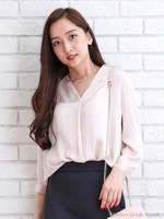 Vネックブラウス/チャコールグレー