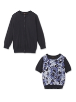 【アンサンブル】フラワー柄ブラウス+ベーシックカーディガン/オフホワイト(803)