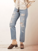 スリムテーパードクラッシュデニム/アイスブルー